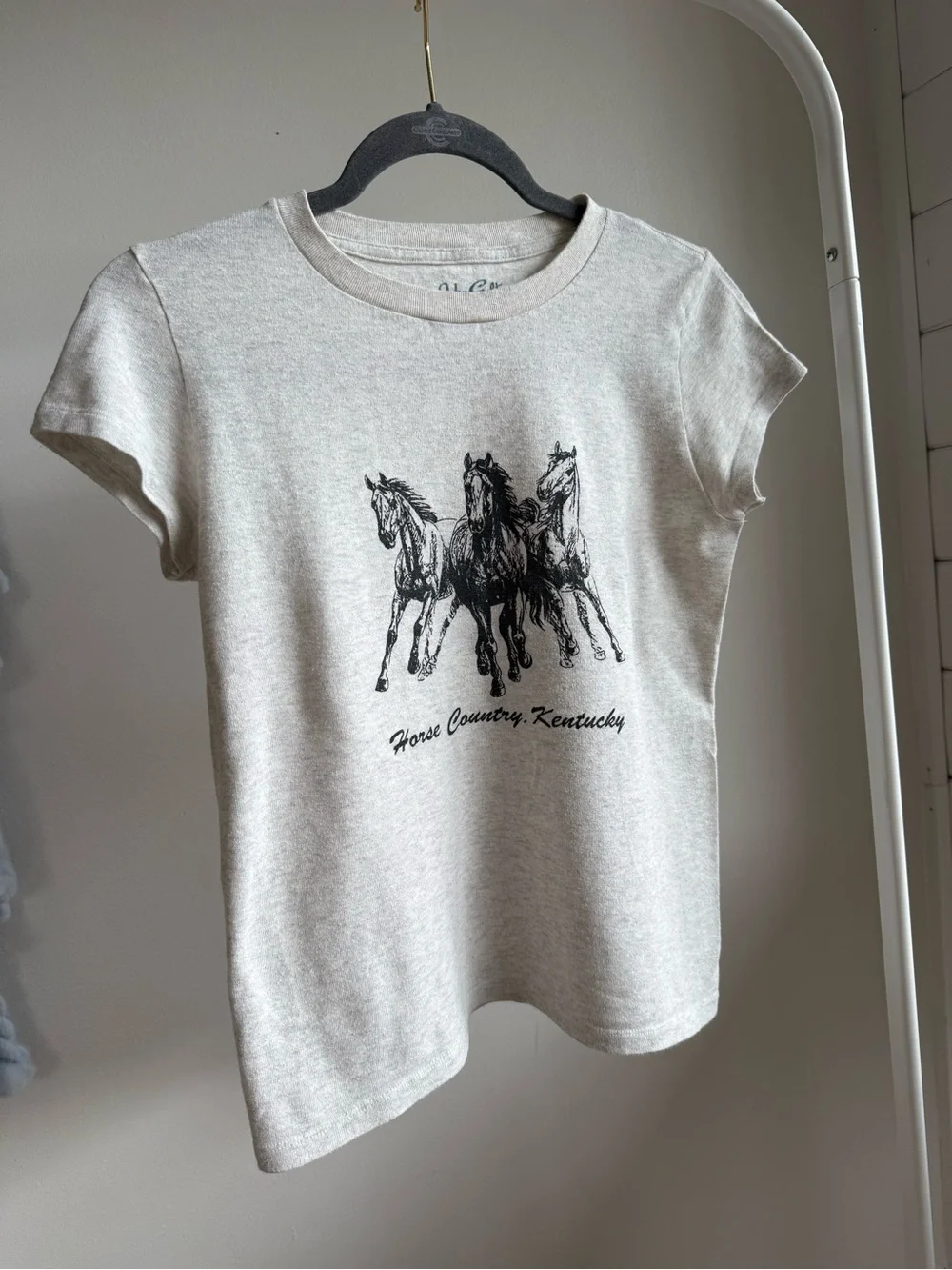 Rare Brandy Melville Horse Country, Kentucky Graphic Tee Cream Gray Heather - Picture 1 of 5